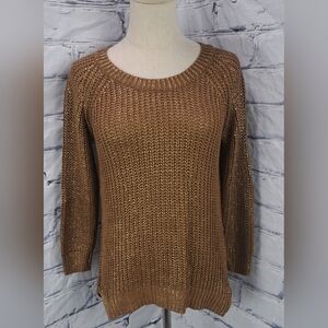 NWOT Zara Knit Women's Sweater Dark Gold Shiny Sparkles 100% Acrylic Medium